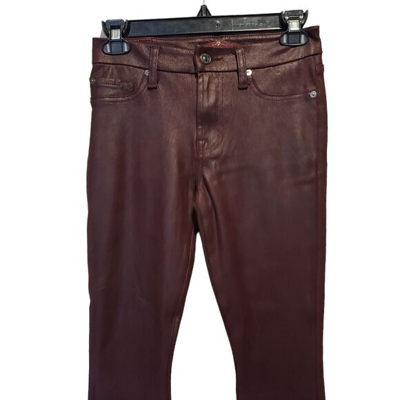 7 For All Mankind Sz 25 Mid Rise Faux Suede Brown Stretch Skinny Jeans - Picture 5 of 11